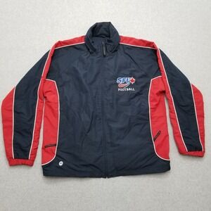 Stormtech Jacket Mens Large Blue Red Windbreaker Full Zip Pockets Outdoor Hooded